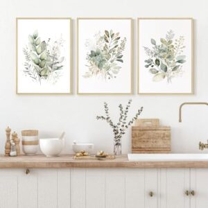 Joocrise Watercolor Botanical Wall Art Set of 3 Boho Floral Canvas Wall Decor Prints Sage Green Wildflower Wall Art Modern Flower Pictures Botanical Painting for Bedroom Bathroom 16x24 Inch Framed - Image 3
