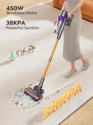 Cordless Vacuum Cleaner, Self-Standing Stick Vacuum with 450W 38Kpa Brushless Motor, Automatically Adjust Suction, Anti-Tangle Vacuum Cleaner for Home/Pet Hair/Carpet/Hard Floor - Image 2