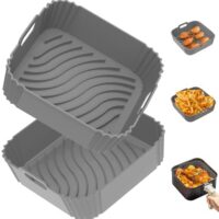 Redfly 2 Pack Air Fryer Liners, 9.3 In Square, Reusable for 5-8.5 QT, Replace Parchment, Silicone Gray&Gray