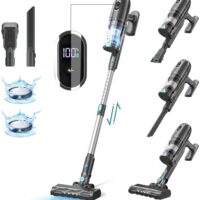 Cordless Vacuum Cleaner, 43Kpa Powerful Stick Lightweight Vacuum with LED Touch Display, 45 Mins Long Runtime, Self-Standing Brushless Motor Vacuum for Hard Floor Carpet Hair