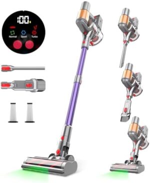 Cordless Vacuum Cleaner with 45Kpa 550W, 60 Mins Runtime Stick Vac with Anti-Tangle Design, Self-Standing, LED Screen, Lightweight Vacuum Cleaners for Home, Pet Hair, Carpet and Hardwood Floor