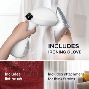 Portable steamer for clothes - 1500W & 10 oz incl. ironing glove & attachments I Clothing steamer handheld I Travel garment steamers Plancha a vapor para ropa Planchas de vaporizador Fabric - Image 6