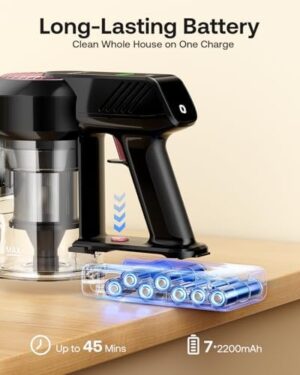Cordless Vacuum Cleaner, 40Kpa 45Mins Vacuum Cleaners for Home, 8-in-1 Lightweight Stick Vacuum with Powerful Suction, Anti-tangle Wireless Vacuum for Carpet, Tile, Pet Hair, Hardwood Floors, Black - Image 6