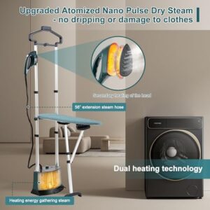 Standing Garment Steamer 1500W Professional Steamer for Clothes 25s Fast Heat-up with 1.6L/54 fl.oz Water Tank, Foldable Ironing Board, Garment Hanger, Ironing Gloves (Green) - Image 5