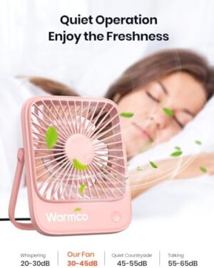 USB Desk Fan 2Pack, USB C Corded Powered Personal Fan, Strong Airflow Quiet Operation, 3 Speeds Wind Small USB Desktop Fan With 180° Tilt Folding for Office Table Home Pink - Image 6