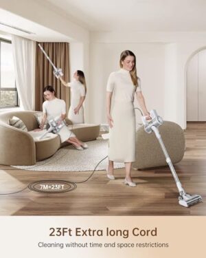 FABULETTA 23Ft Corded Stick Vacuum, 600W Power Stick Vacuum with Telescopic Alloy Tube, 6 in 1 Ultra- Light Corded Vacuums Cleaner Converts to a Hand Vacuums, Great for Pet Hair & Hard Floor - Image 4