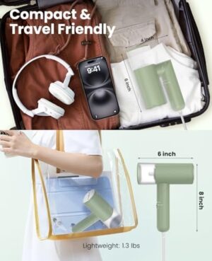 Handheld Steamer for Clothes, 1200W Foldable Travel Steamer, 20 Sec Preheat Garments Wrinkle Remover, 120V Portable Hand Iron with 150ml Water Tank, Clothes Steamer for Home Travel-Green - Image 3