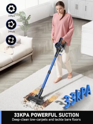 Cordless Vacuum Cleaner, 8-in-1 Vacuum Cleaners for Home, 45Mins Runtime Anti-Tangle Stick Vacuum with LED Display, 3 Modes Suction, Lightweight Vacuum for Hardwood Floor/Carpet/Pet Hair (Blue) - Image 2