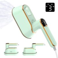 Portable Travel Steamer Iron for Clothes with LCD Display - 4 Mode Handheld Mini Clothing Steam Iron, 1200W Small Garment Steamer, Hand Held Fabric Steamer for Home, Dorm, Travel (120V ONLY)(Green)