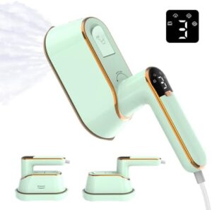 Portable Travel Steamer Iron for Clothes with LCD Display - 4 Mode Handheld Mini Clothing Steam Iron, 1200W Small Garment Steamer, Hand Held Fabric Steamer for Home, Dorm, Travel (120V ONLY)(Green)