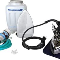 Silver Star ES-85AF Steam Iron – 110 Volt Gravity Fed Hanging Bottle Clothes Iron with Non-Stick Laminate Sole Plate, Demineralizer Cartridge, Silicon Iron Rest & Hardware