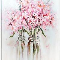 YPY Pink Flowers Canvas Wall Art: Abstract Bouquet in Vase Artwork Prints for Teen Girl Bedroom Pink Floral Picture Poster Bathroom Decor 12" x 15"