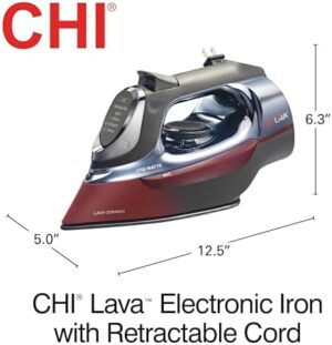 CHI Steam Iron for Clothes with 8’ Retractable Cord, 1700 Watts, 3-Way Auto Shutoff, 400+ Holes, Professional Grade, Temperature Control Dial, Lava Infused Ceramic Soleplate, Black (13113) - Image 8