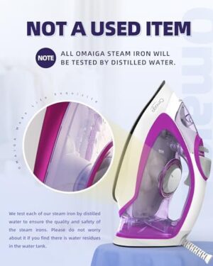 Steam Iron for Clothes, 1750W with Rapid Heating Ceramic Coated Soleplate, Clothing Iron with Adjustable Precise Thermostat Dial, Self-Cleaning, Auto-Off, 15.21oz Water Tank for Daily Ironing Use, PURPLE - Image 9