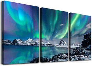 Farmhouse Canvas Wall Art For Bedroom Wall Decorations For Living Room Office Wall Decor Aurora Scenery Painting On Stretched And Framed Wall Pictures 3 Piece Ready To Hang For Bathroom Home Decor