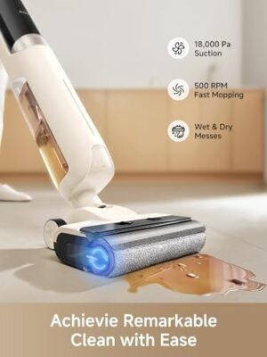 MOVA K30 Mix Wet Dry Vacuum Cleaner, 4-in-1 Cordless Vacuum for Multi-Surface, 180° Lie-Flat Reach, 30Min 140°F Hot Air Drying, 0in Dual Edge, Powerful 18000Pa Suction Floor Cleaner for Pet Hair - Image 6