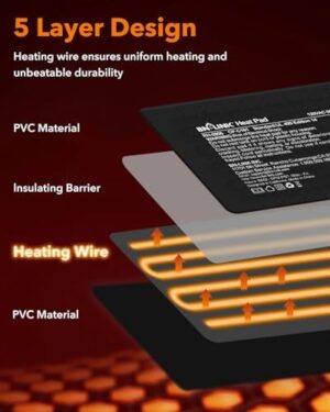 BN-LINK Reptile Heating Pad Electric Indoor Under Tank Terrarium Heating Mat Waterproof for Turtles, Lizards, Frogs, and Other Reptiles, 6" X 8" - Image 2