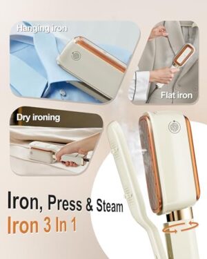 Travel Steamer for Clothes, 15S Heat Up1000W Portable Steamer,Steam & Iron & Press 3 in 1,Deep Wrinkle Removal, Heat-protective Gloves & Storage Bag,180° Flip Handle Design for Travel & Home - Image 3