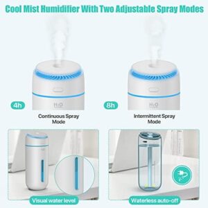 Small Humidifiers for Bedroom Nightstand Room 400ML USB Humidifer Plant Cool Mist Humidifier Easy Clean Travel Mini Portable Personal Desk Car Quiet Auto Shut-off Air Humidifier with Led Lights - Image 5