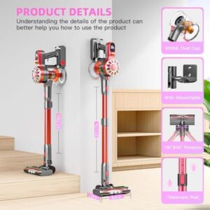 Cordless Vacuum Cleaner,Vacuum Cleaners for Home with Super Suction,Stick Vacuum Cleaner Rechargeable Up to 35 Mins Runtime,Lightweight Hardwood Floor Vacuum for Pet Hair,Carpet(Red) - Image 5