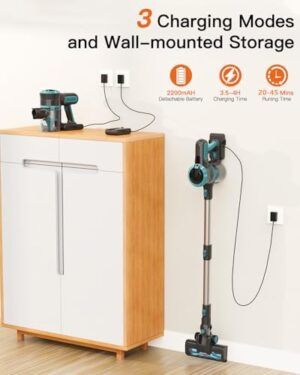 Cordless Vacuum Cleaner, 30Kpa/210W Stick Cordless Vacuum Up to 45 Mins Runtime, 8 in 1 Lightweight Vacuum for Hardwood Floor Carpet Pet Hair - Image 8