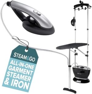 Steam & Go - All-in-One Garment Steamer and Iron, Pressurized Steamer For Clothes with Ironing Board and Clothing Hanger, Steam Iron Fabric Steamer for Wrinkles and Creases, Chemical-Free