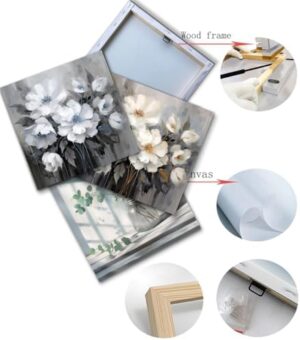 AnZhongArt Bathroom Canvas Art, Gray and White Blue Flower Wall Decoration, 12x12 inches - Image 7