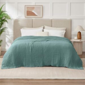 100% Cotton Muslin Blanket Queen 90" x 90", 6 Layers Breathable and Lightweight Cotton Throw Blanket for Bed, Soft Quilt Bedspread Coverlet, Gauze Blanket for Adults All Season, Teal - Image 7