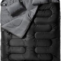 MEREZA Double Sleeping Bag for Adults Mens with Pillow, XL Queen Size Two Person Sleeping Bag for All Season Camping Hiking Backpacking 2 Person Sleeping Bags for Cold Weather & Warm
