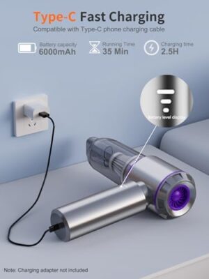 Vacuum/Air Duster 80,000RPM Super Power Mini Car Vacuum Cleaner 4-in-1 air Blower Gun Air Duster & Air Blower & Pump Hand Electric air Duster Handheld dust Blower Blower Cordless (Purple) - Image 7