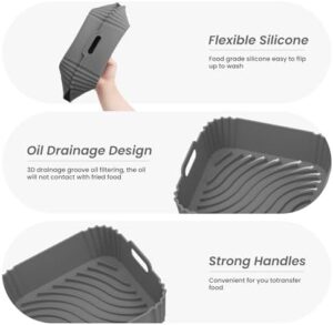 Redfly 2 Pack Air Fryer Liners, 9.3 In Square, Reusable for 5-8.5 QT, Replace Parchment, Silicone Gray&Gray - Image 4