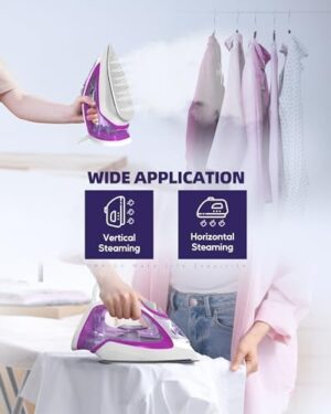 Steam Iron for Clothes, 1750W with Rapid Heating Ceramic Coated Soleplate, Clothing Iron with Adjustable Precise Thermostat Dial, Self-Cleaning, Auto-Off, 15.21oz Water Tank for Daily Ironing Use, PURPLE - Image 8