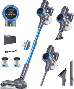 FABULETTA Cordless Vacuum Cleaner, 35Kpa Vacuum Cleaners for Home, Max 50 Mins Runtime, Self-Standing Design, 5-Layer Filtration System, Anti-Tangle Brush, LED Display, Lightweight