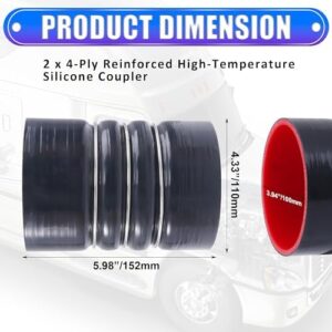 2PCS Silicone Charge Air Cooler Hump Hose Boot Set 4" x 6" with stainless steel T Bolt Clamp,Air Intake and Intercooler CAC Hose Kit,4 inch ID Black - Image 6