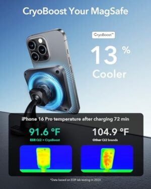 ESR for Qi2 15W MagSafe Car Mount Charger with CryoBoost, Phone Cooling MagSafe Car Charger, Air Vent/Dashboard Wireless Charging for iPhone 16/15/14/13/12, Galaxy S25 Series, Fast Charger, Black - Image 4