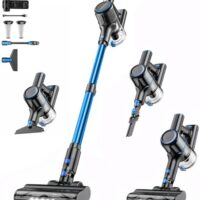 Cordless Vacuum Cleaner, 8-in-1 Vacuum Cleaners for Home, 45Mins Runtime Anti-Tangle Stick Vacuum with LED Display, 3 Modes Suction, Lightweight Vacuum for Hardwood Floor/Carpet/Pet Hair (Blue)