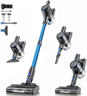 Cordless Vacuum Cleaner, 8-in-1 Vacuum Cleaners for Home, 45Mins Runtime Anti-Tangle Stick Vacuum with LED Display, 3 Modes Suction, Lightweight Vacuum for Hardwood Floor/Carpet/Pet Hair (Blue)