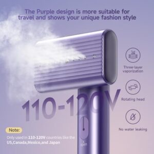 Travel Portable Steamer for clothes - Handheld Steamer for Fabric Clothing Wrinkles, 15s Fast Heat-up Rotary Garment Steamer, 1200W Light Mini Steam Iron for Home, Office and Travel (Purple) - Image 2