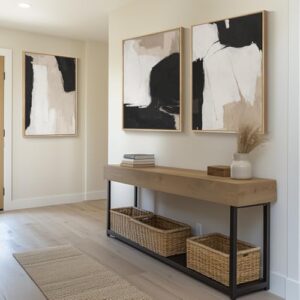 Large Framed Black and White Neutral Abstract Wall Art for Living Room, 3 Piece Canvas Prints Paintings Artwork for Walls, Modern Minimalist Abstract Pictures for Hallway Office Wall Decor 24x36 In - Image 2