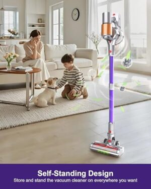 Cordless Vacuum Cleaner with 45Kpa 550W, 60 Mins Runtime Stick Vac with Anti-Tangle Design, Self-Standing, LED Screen, Lightweight Vacuum Cleaners for Home, Pet Hair, Carpet and Hardwood Floor - Image 4