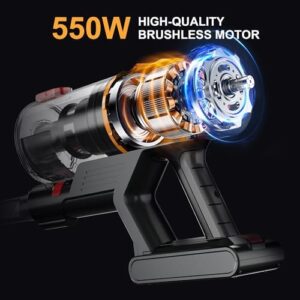 Cordless Vacuum Cleaner w/LED Display, 550W Self-Standing Cordless Stick Vacuum Cleaner for Home, Removable Battery/Lightweight/Rechargeable Pet Vacuum Cordless for Pet Hair/Hardwood Floor/Carpet - Image 2