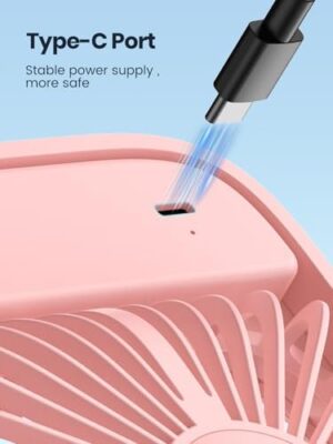 USB Desk Fan 2Pack, USB C Corded Powered Personal Fan, Strong Airflow Quiet Operation, 3 Speeds Wind Small USB Desktop Fan With 180° Tilt Folding for Office Table Home Pink - Image 3