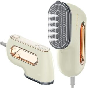 Portable Travel Steamer Iron for Clothes: Mini Handheld Garment Steam Ironing Machine for Clothing - Professional Small Size Hand Held Traveling Fabric Steamers for Wrinkle on Dress Shirt (Beige)