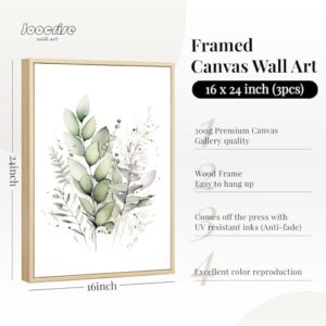 Joocrise Watercolor Botanical Wall Art Set of 3 Boho Floral Canvas Wall Decor Prints Sage Green Wildflower Wall Art Modern Flower Pictures Botanical Painting for Bedroom Bathroom 16x24 Inch Framed - Image 2