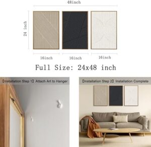 QICIFA Neutral Modern Line Framed Canvas Wall Art Set of 3, 16"x24" Large Abstract Art Wall Decor for Living Room, Beige and Black Boho Art Print for Bedroom Office - Image 6