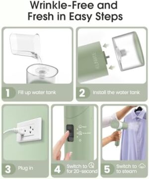 Handheld Steamer for Clothes, 1200W Foldable Travel Steamer, 20 Sec Preheat Garments Wrinkle Remover, 120V Portable Hand Iron with 150ml Water Tank, Clothes Steamer for Home Travel-Green - Image 7