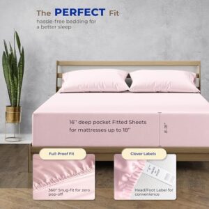 Thread Spread Luxury Egyptian Cotton King Fitted Sheet Only - 1000-Thread-Count King Size Fitted Sheet, Soft, Cooling, Sateen Weave Hotel Quality Bottom, Fits Upto 18" Deep Pocket Mattress - Blush - Image 4