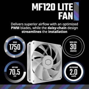 Cooler Master 360 Core II White AIO CPU Liquid Cooler, R9|U9|i9, Dual Chamber G9R Pump, Infinity Mirror aRGB, 400mm Tubing, 360mm Radiator, 120mm PWM Fan, AMD Ryzen AM5|4, Intel LGA 1851|1700 Platform - Image 4