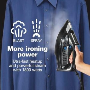 Hamilton Beach Steam Iron for Clothes & Garment Steamer with Intuitive FabricIQ Touchpad, Durable Stainless Steel Soleplate, 3-Way Auto Shutoff, 1800 Watts, 350ml Water Tank, 10' Cord, Black (14950) - Image 5