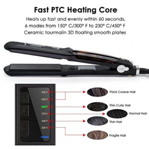 Steam Hair Straightener Flat Iron Professional Ceramic Tourmaline 2-in-1 Straightening Iron, Adjustable 300-450F Salon Heat, 110-220V Dual Voltage, Black - Image 3